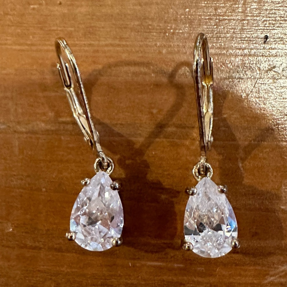 Lord & Taylor Clip-On Gold Diamond Drop Hoop Earrings - Picture 2 of 4